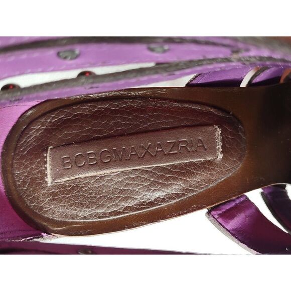 BCBG Brown Leather Studded Zip-front Peep Toe Heels Size 6B - Picture 7 of 15